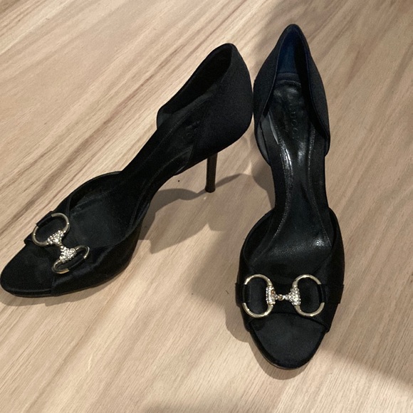 Gucci Satin Horsebit with crystals Open toe pumps 6.5 - Picture 1 of 8